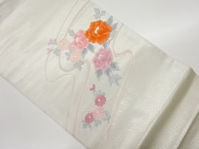 牡丹に菊・流水模様刺繍名古屋帯